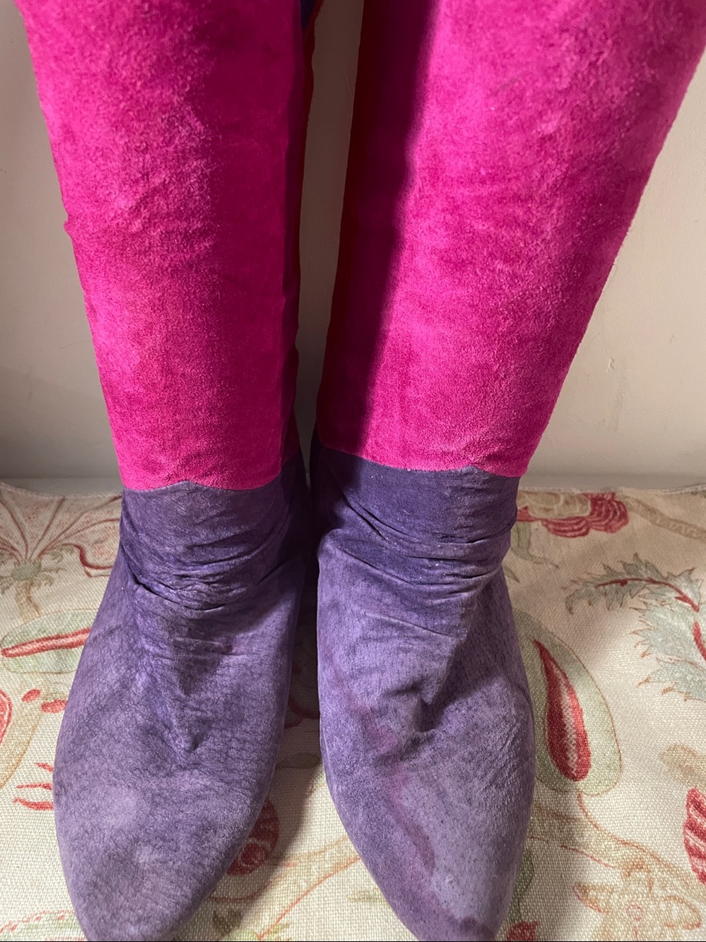 Vintage 80s Queen’s Multicolor Colorblock Patchwork Suede Slouch Boots Boho Sz8 - Picture 4 of 9